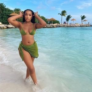 GREEN GLITTER BATHING SUIT SET